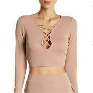 NWT Free Press crop laceup long sleeves top size S (171)
